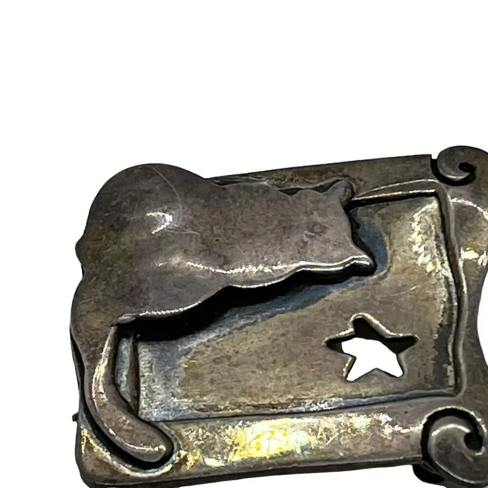 Far Fetched 925 Silver Cat Kitten Window Star Retro Brooch / Pin Women Uncleaned